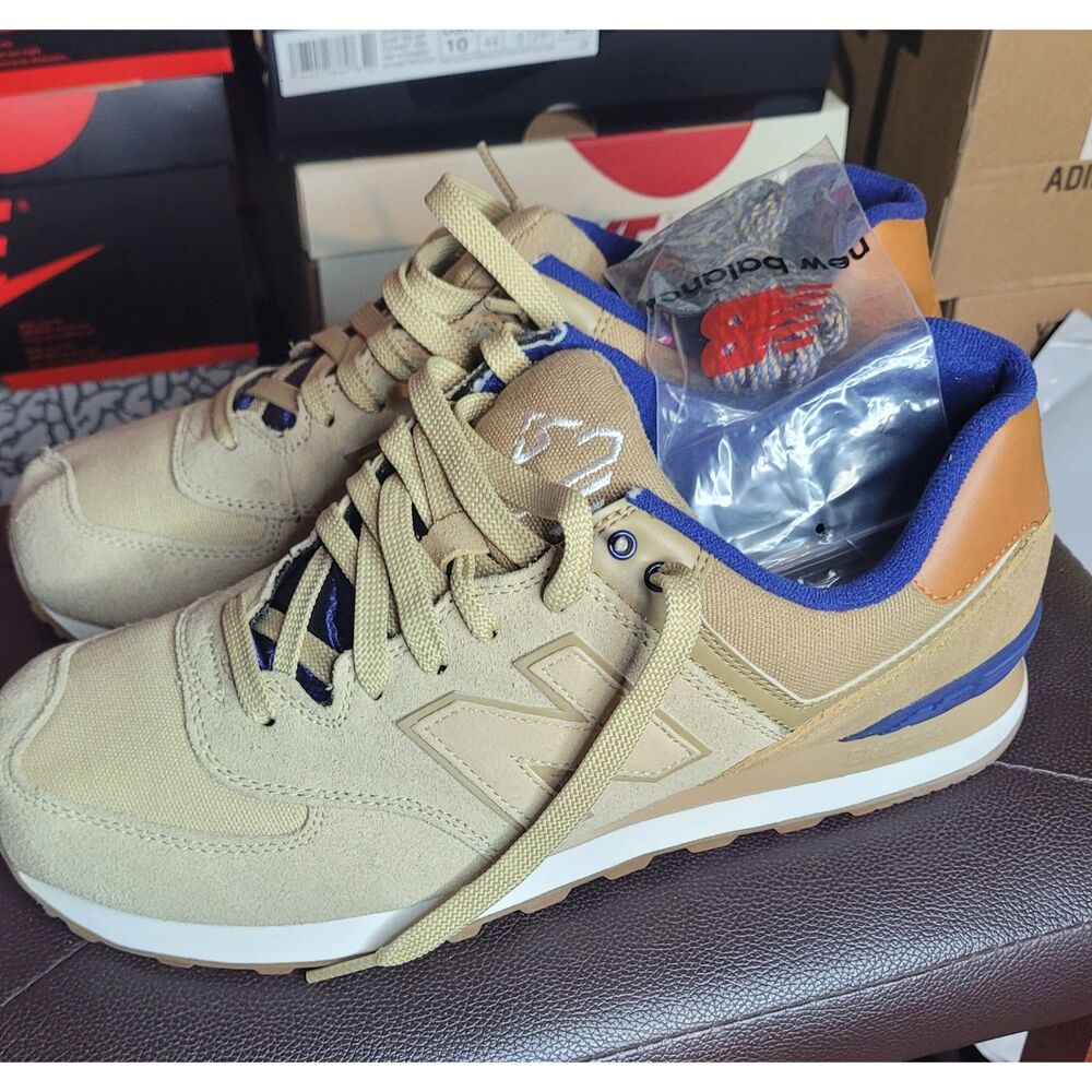 New Balance 574 ML574NED Tan Beige Blue Men's Size 10 ENCAP Sneakers EUC Box